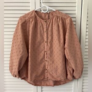 Women''s Zara Melon 100% Cotton Textured Fabric 3/4 Sleeve Blouse, Size Med